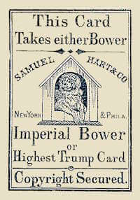 Carte Imperial Bower de Samuel Hart, vers 1872. Datation selon Simon Wintle, « Samuel Hart, 1846–1871 », World Web Playing Card Museum. Wikimedia Commons, domaine public.