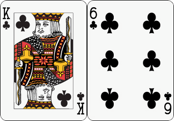 Cartes à jouer au portrait anglo-américain modernes : le roi et le 6 de trèfle.